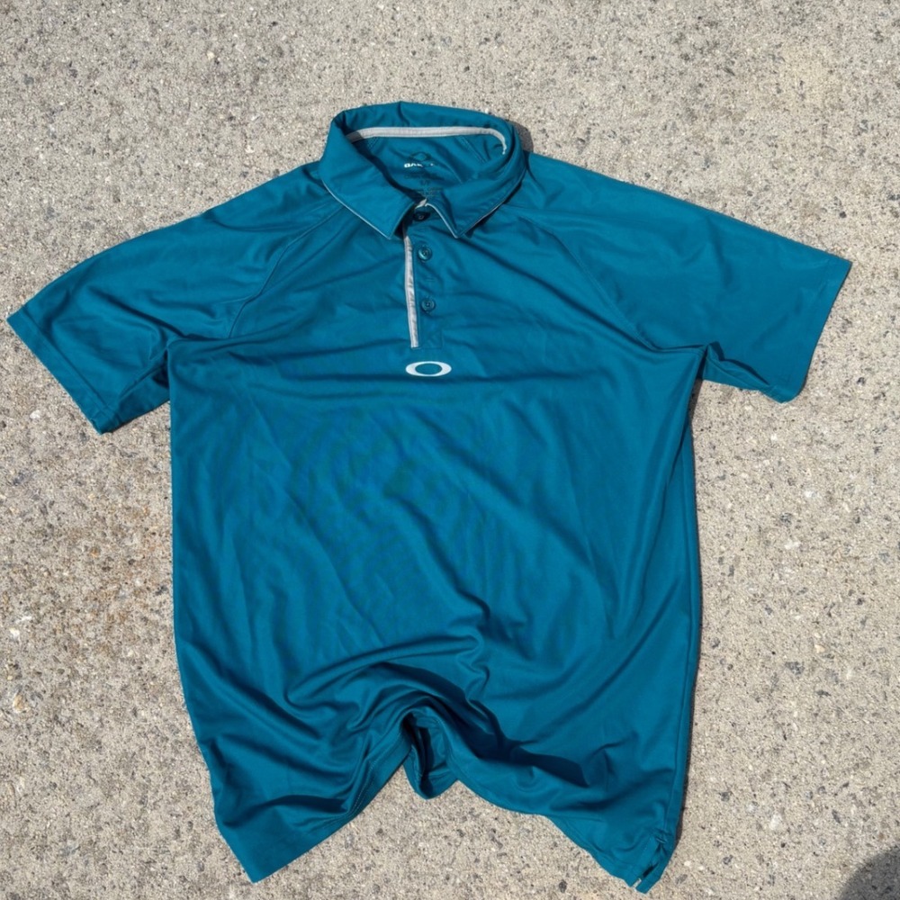 Oakley Hydrolix Polo Shirt Mens Small Teal Blue Regular Fit Short Sleeve Logo